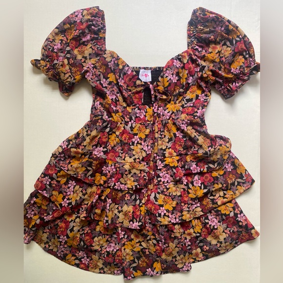 Buddy Love Tammy Floral Ruffle Mini Dress Size S Puff Sleeve Shirred Back - Picture 7 of 15